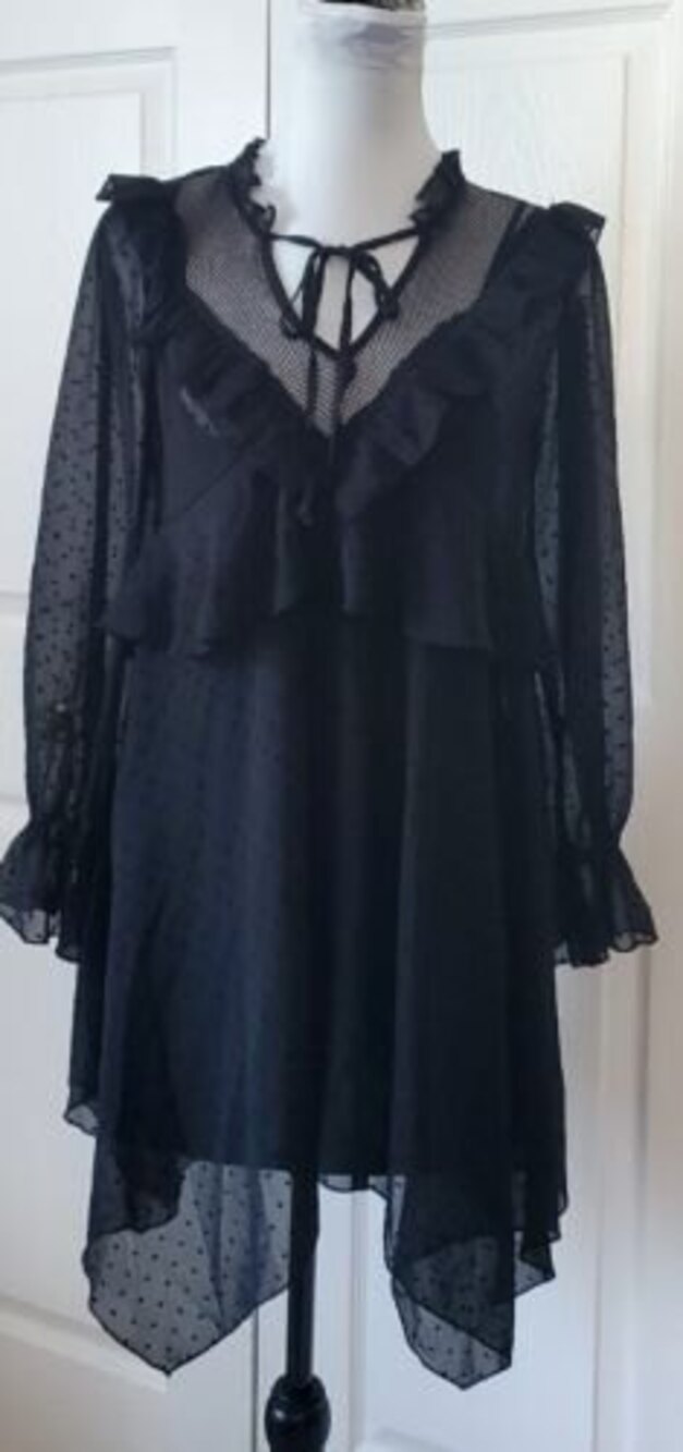 Forever 21 Black Long Sheer Blouse W/Tank Puff Sheer long Sleeve Tunic NWT Sz S